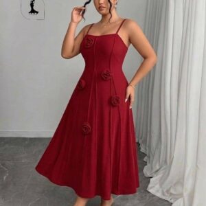 فستان ميدي A-Line مع ورود بارزة – كبدي