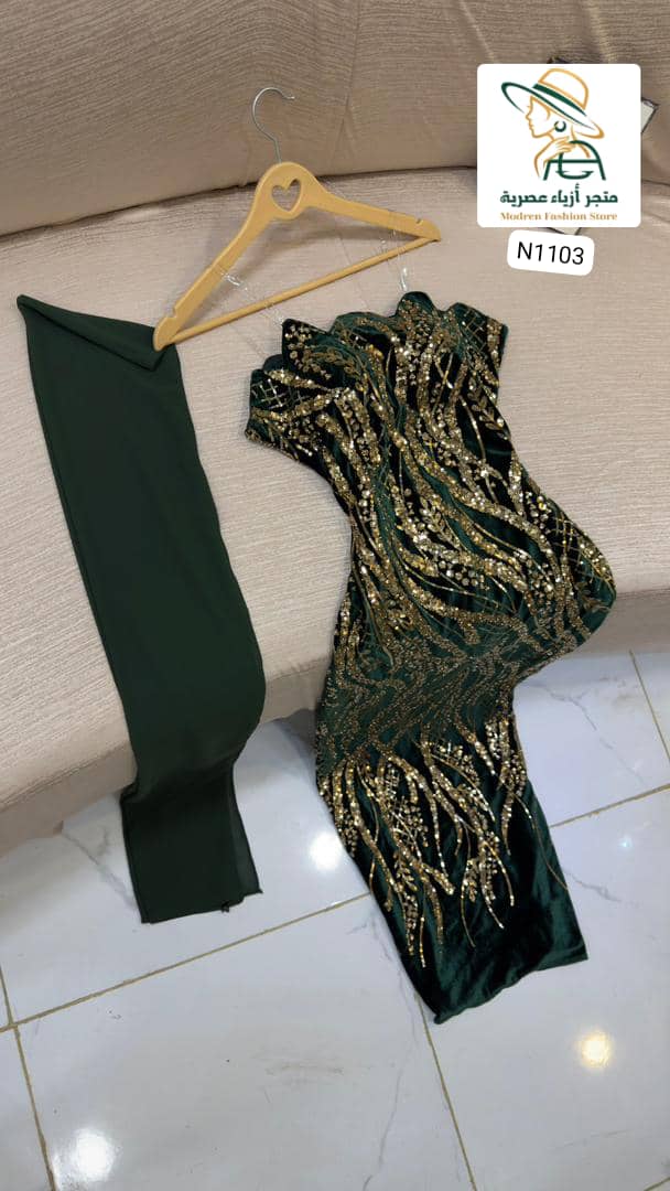 فستان فخامة – خرز كوري على قطيفة لمعة راقية - Image 7