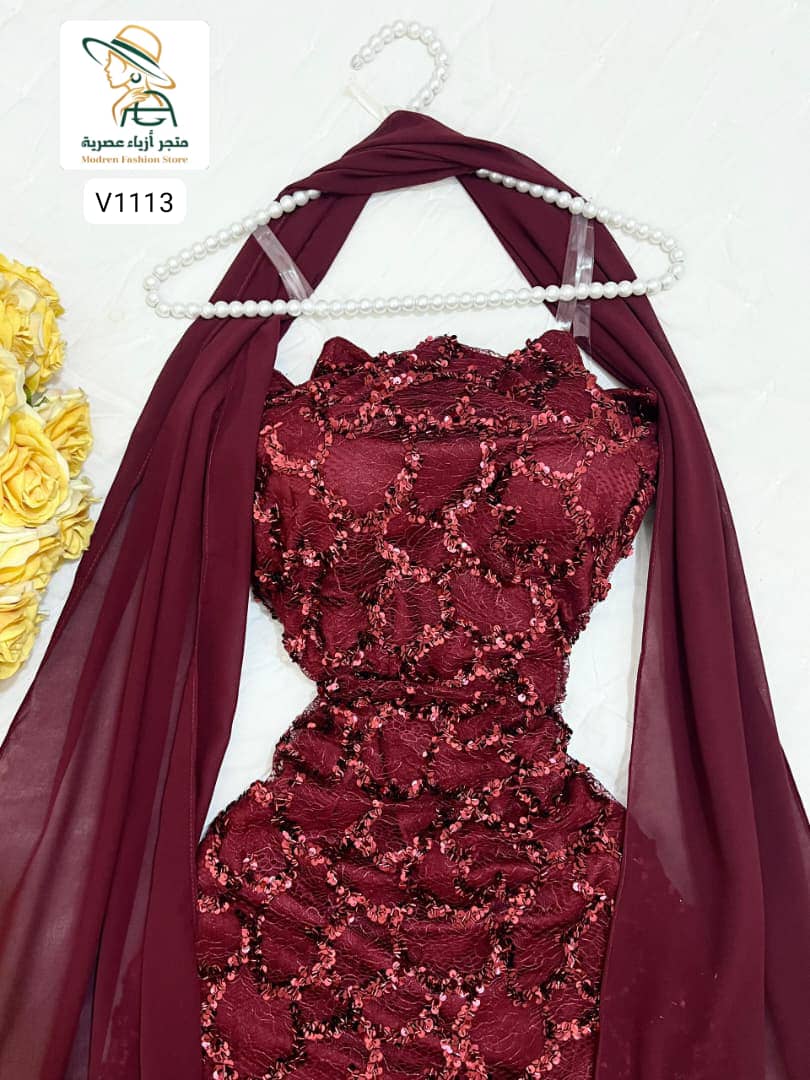 فستان فخامة – خرز كوري وترتر ودنتل لمعة راقية - Image 6