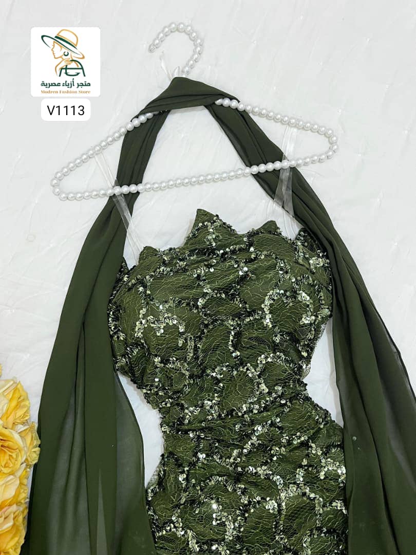 فستان فخامة – خرز كوري وترتر ودنتل لمعة راقية - Image 7