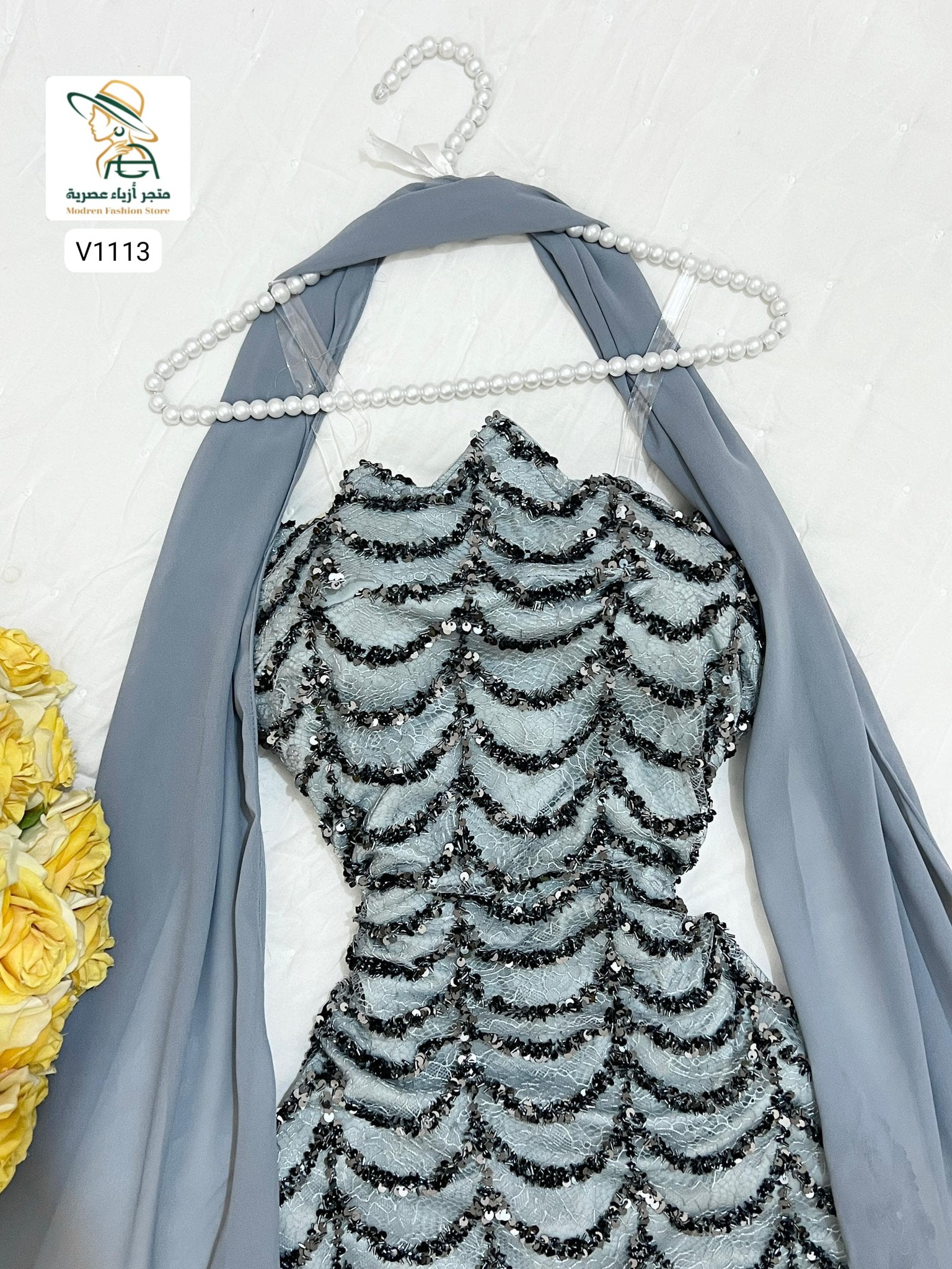 فستان فخامة – خرز كوري وترتر ودنتل لمعة راقية - Image 14