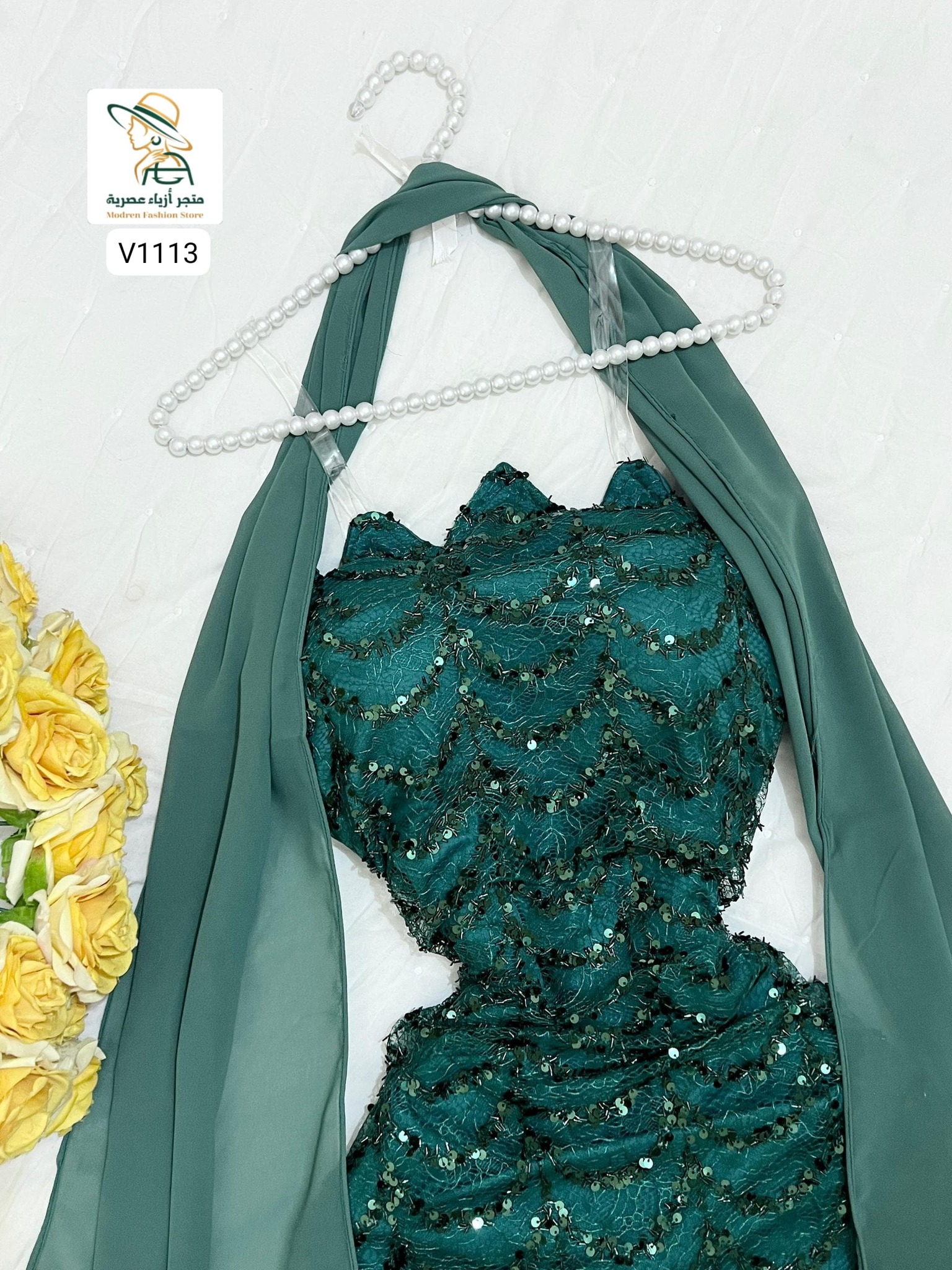 فستان فخامة – خرز كوري وترتر ودنتل لمعة راقية - Image 16