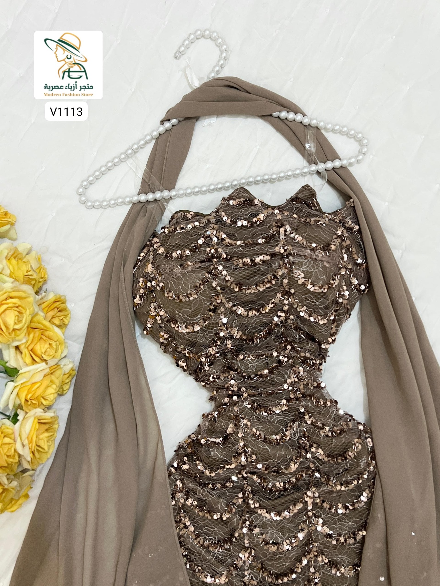 فستان فخامة – خرز كوري وترتر ودنتل لمعة راقية - Image 18