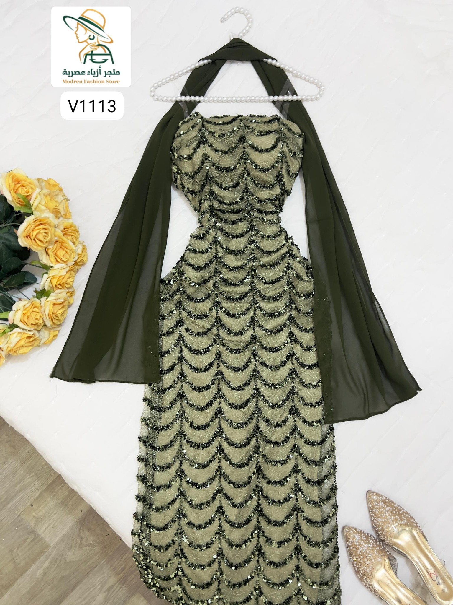 فستان فخامة – خرز كوري وترتر ودنتل لمعة راقية - Image 20