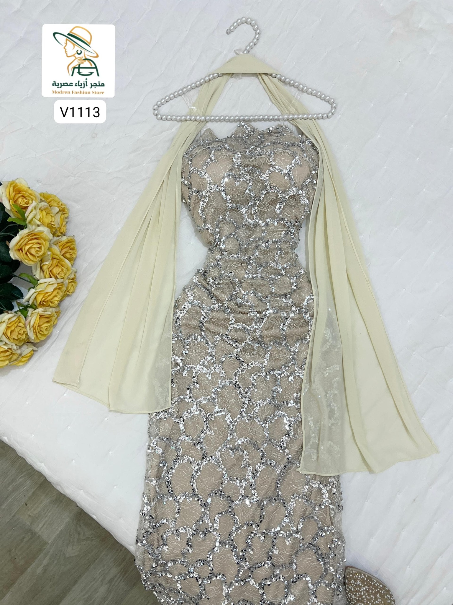 فستان فخامة – خرز كوري وترتر ودنتل لمعة راقية - Image 25