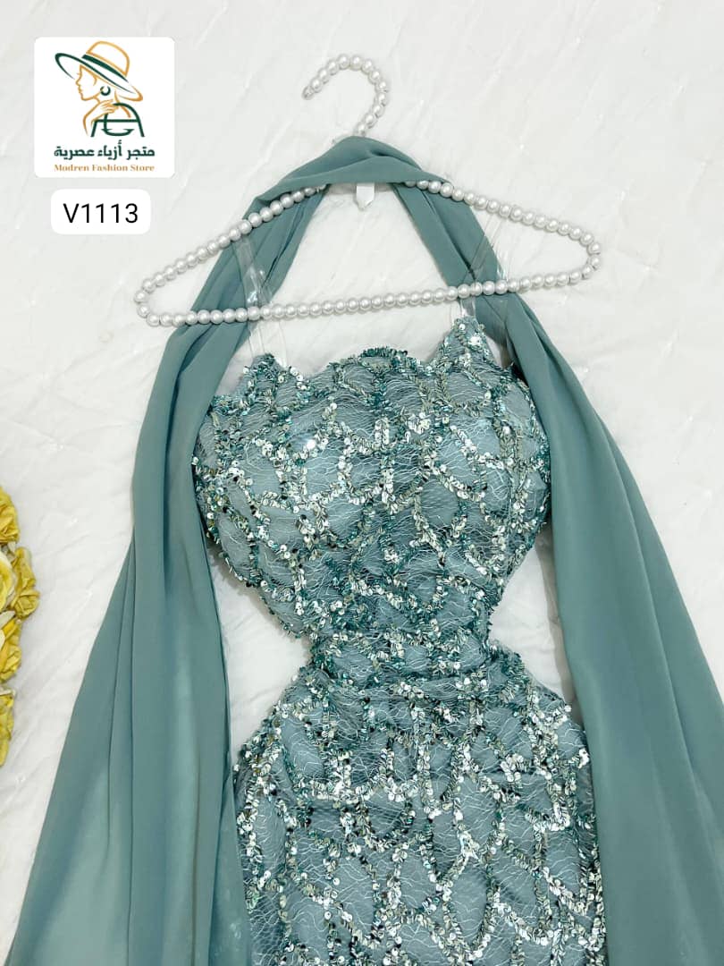 فستان فخامة – خرز كوري وترتر ودنتل لمعة راقية - Image 27