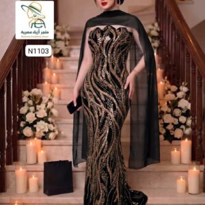 فستان فخامة – خرز كوري على قطيفة لمعة راقية
