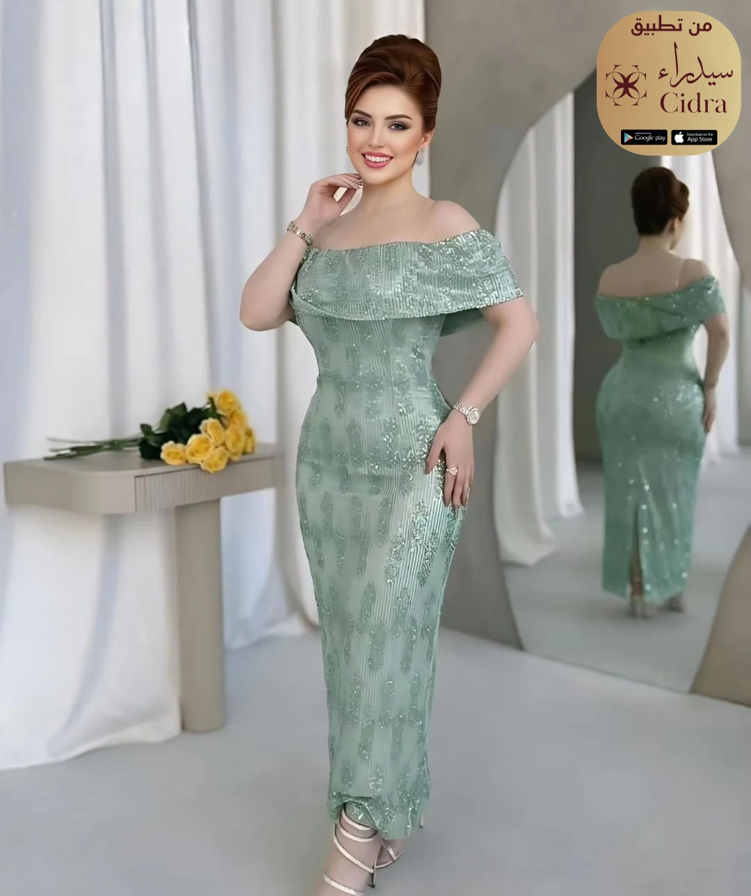 فستان أوف شولدر بلبانه خرز - Image 3