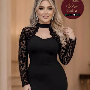 فستان كتان مطاط بتطريز وترتر