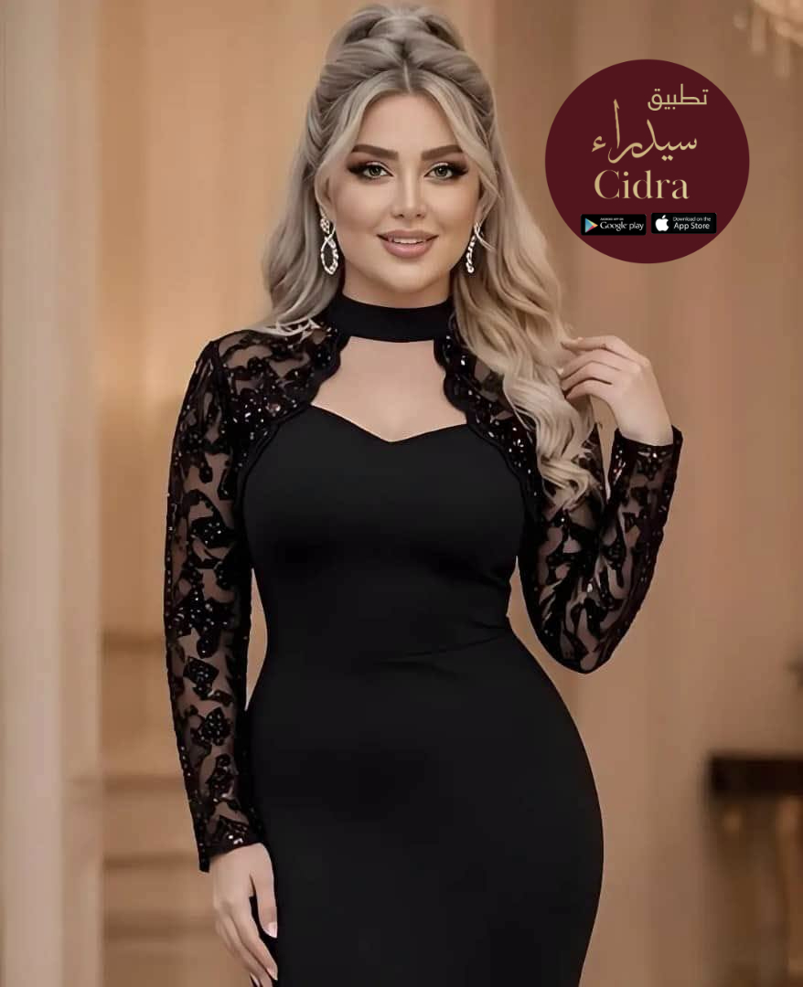 فستان كتان مطاط بتطريز وترتر