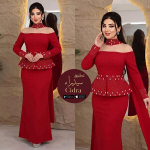 فستان لكرا بقصة سمكة مع شال