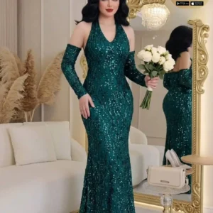 فستان خرز كوري على ترتر ودانتيل