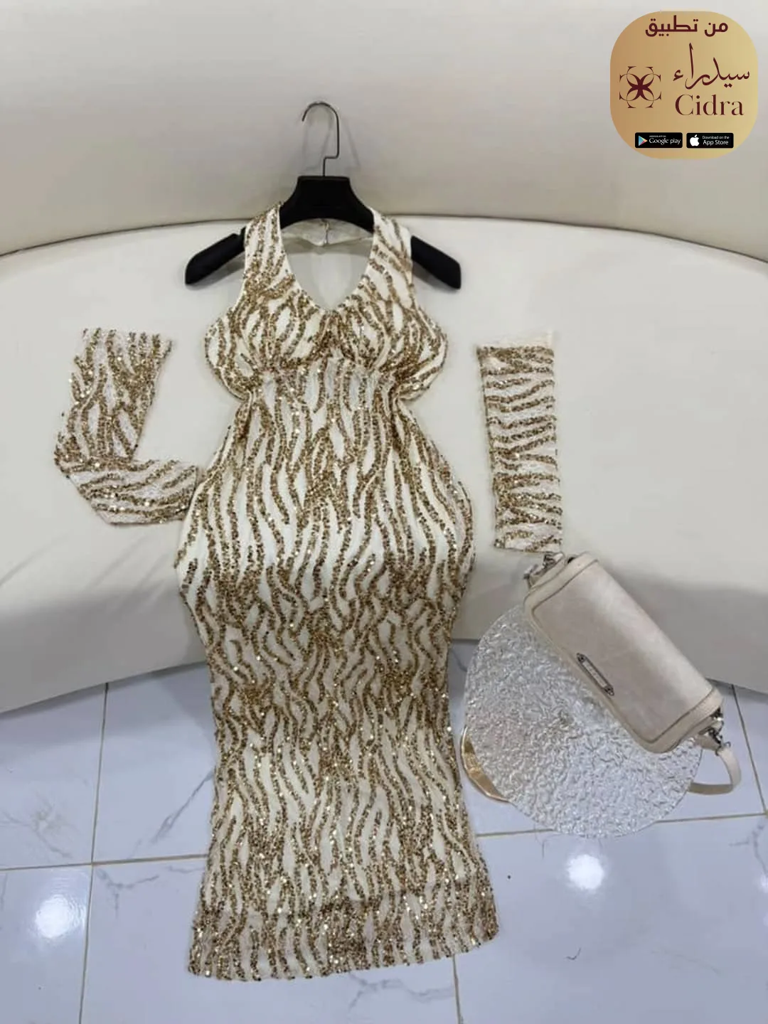 فستان خرز كوري على ترتر ودانتيل - Image 15
