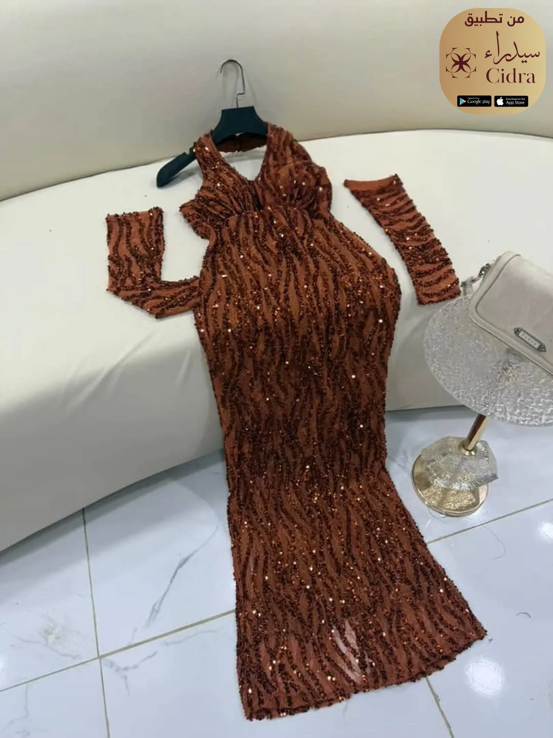 فستان خرز كوري على ترتر ودانتيل - Image 12