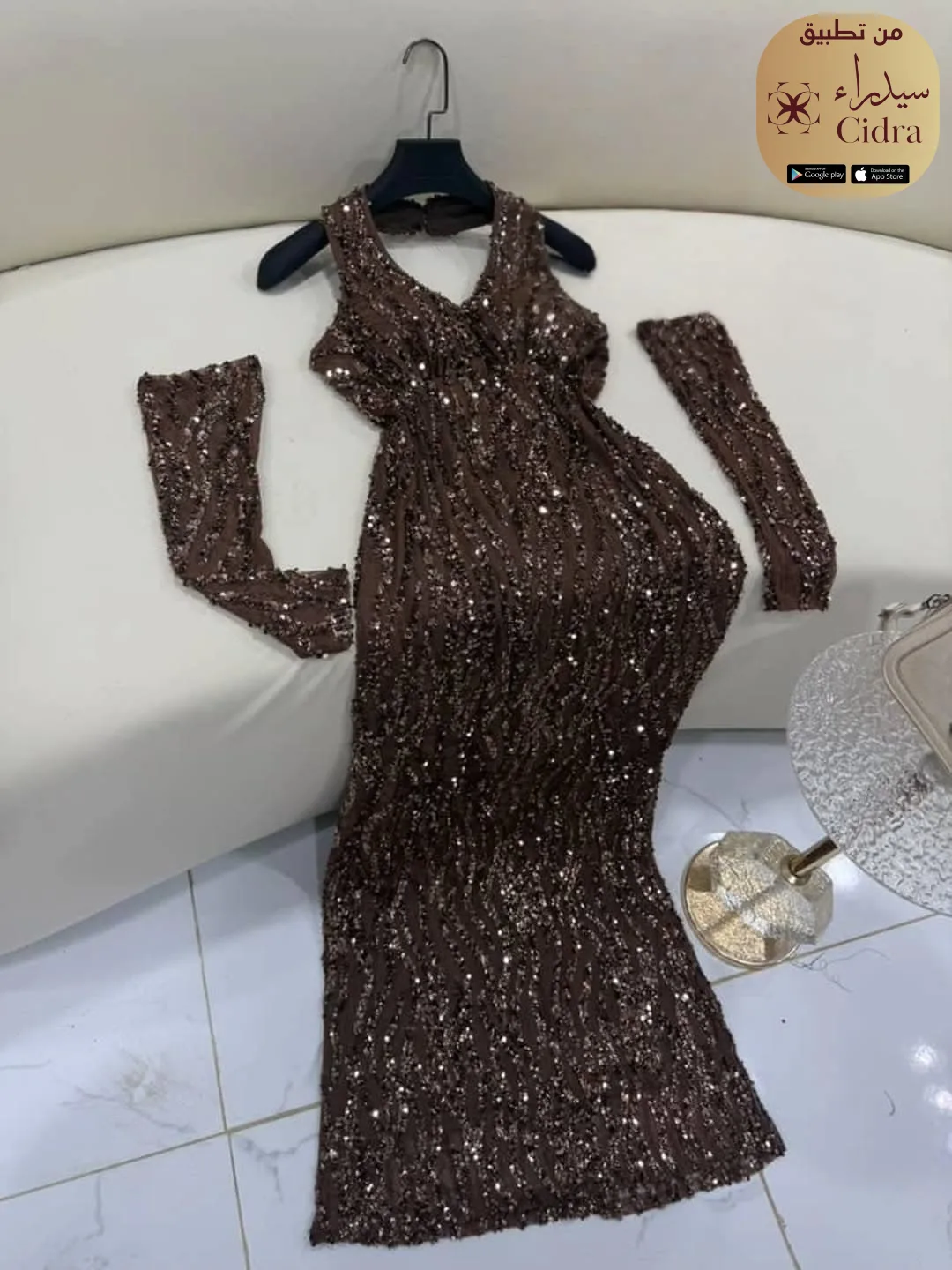 فستان خرز كوري على ترتر ودانتيل - Image 11