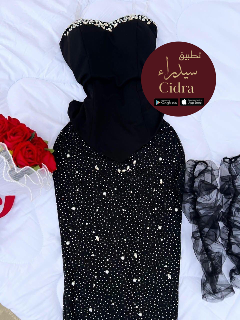 فستان سهرة مرصع بالزركون واللؤلؤ - Image 4