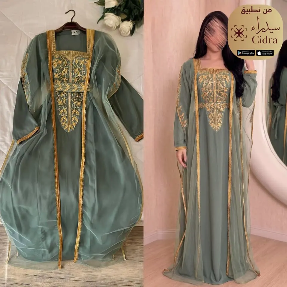 جلابية حرير تيك توك بتطريز ذهبي - Image 9