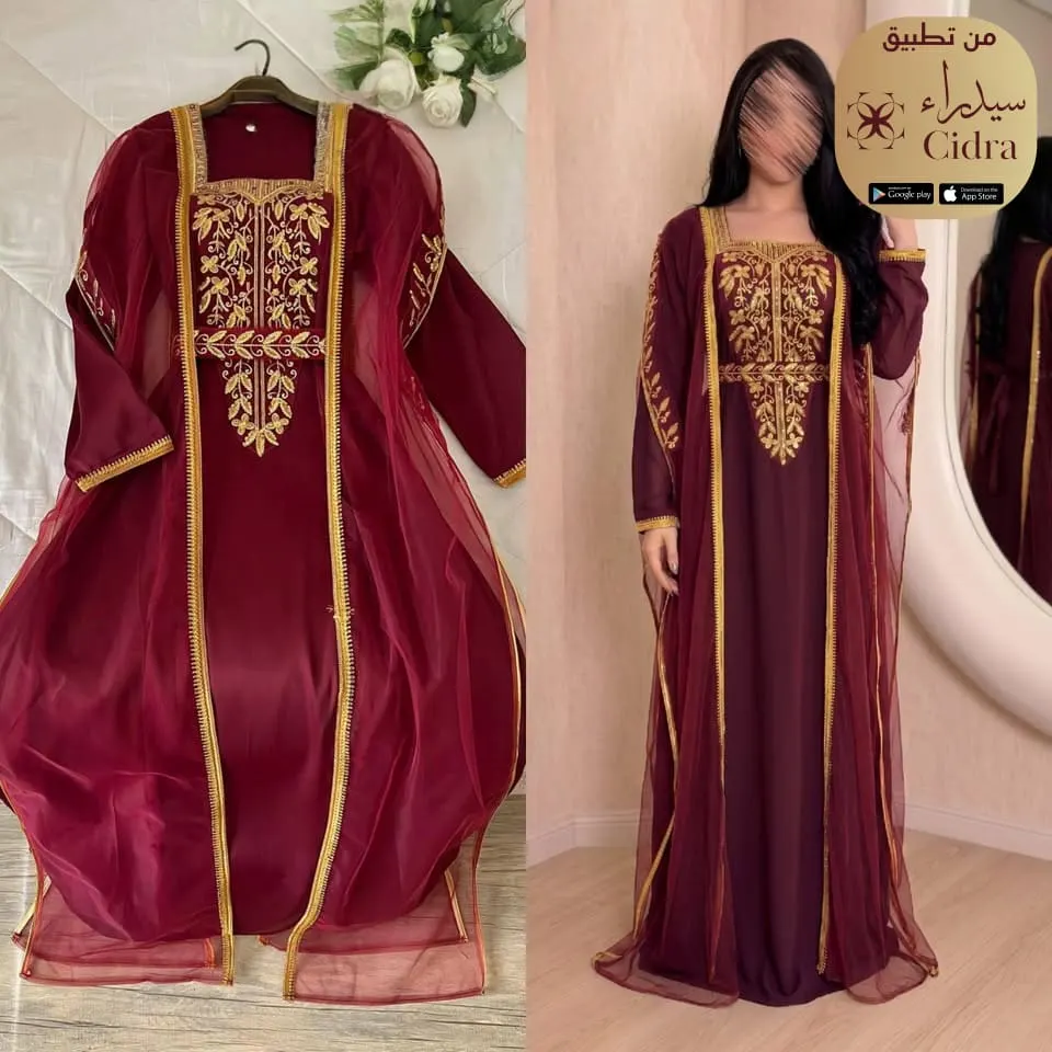 جلابية حرير تيك توك بتطريز ذهبي - Image 7