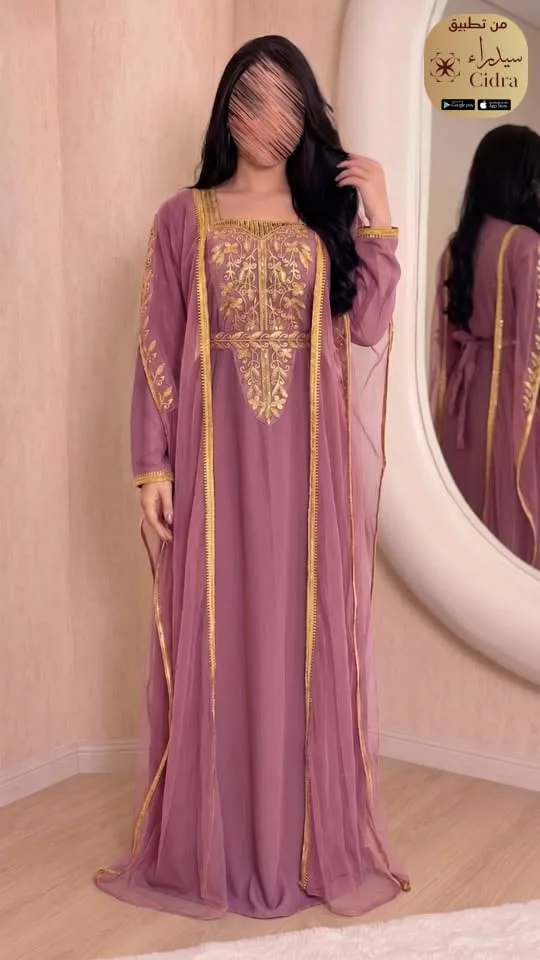 جلابية حرير تيك توك بتطريز ذهبي - Image 5