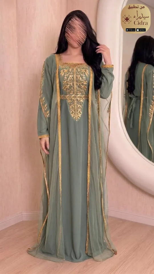 جلابية حرير تيك توك بتطريز ذهبي - Image 6