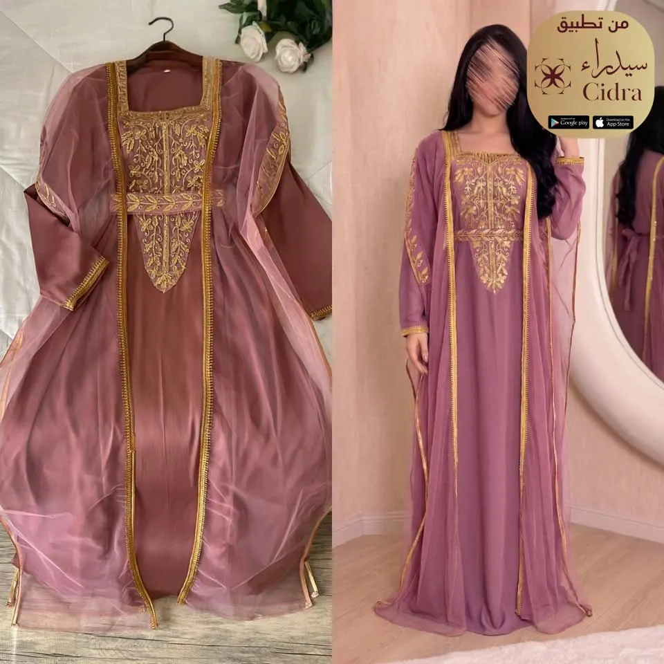 جلابية حرير تيك توك بتطريز ذهبي - Image 8